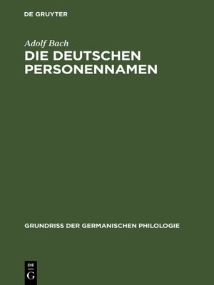 cover image of Die deutschen Personennamen